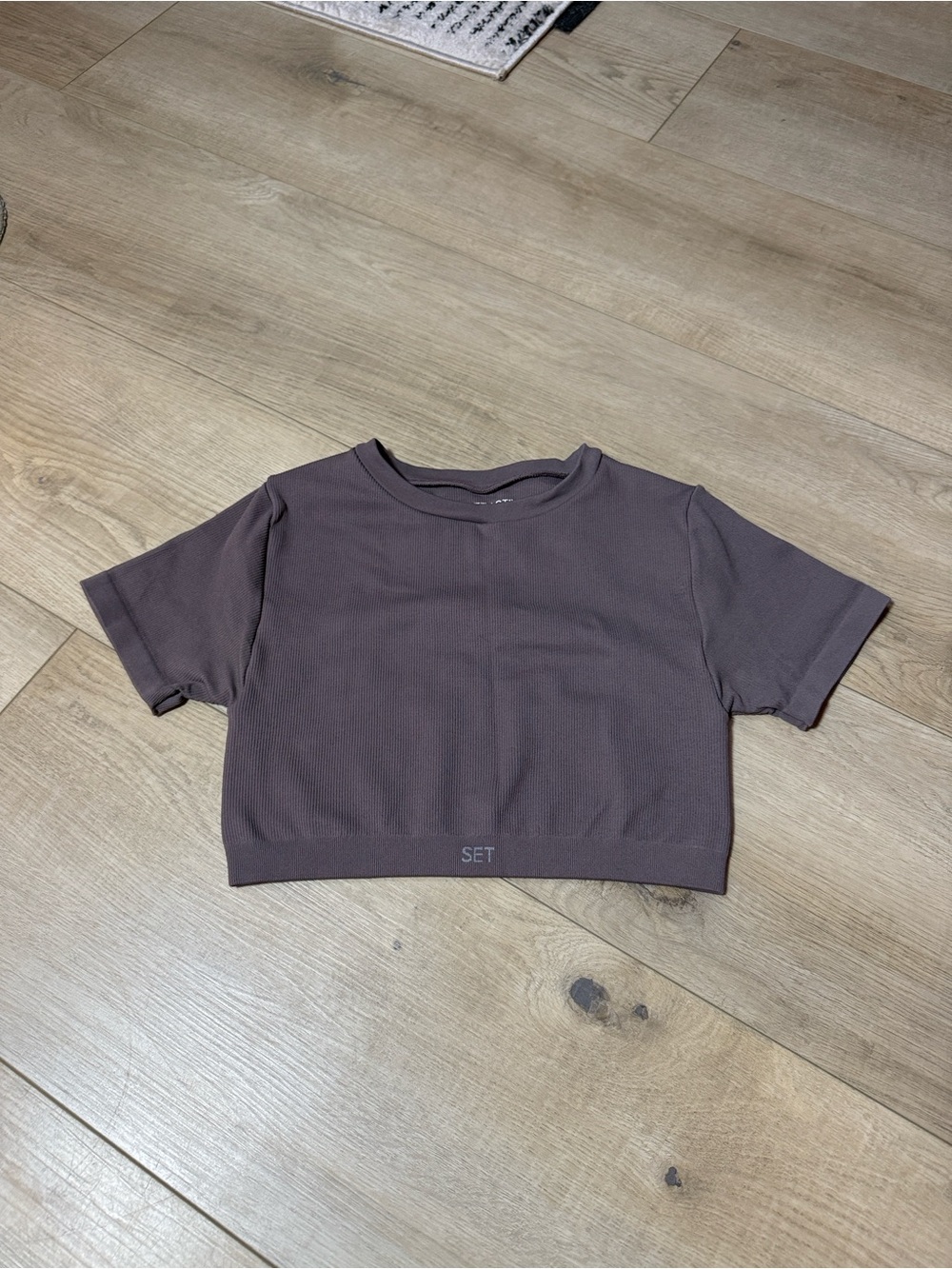 SET Active Short Sleeve Ribbed Crop Top in Purple